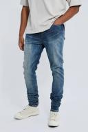 Mens Vintage Blue Tall Skinny Stretch Stacked Jeans