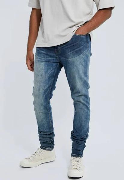 Mens Vintage Blue Tall Skinny Stretch Stacked Jeans
