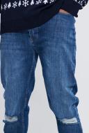 Mens Vintage Blue Tall Skinny Stretch Stacked Ripped Knee Jeans