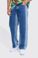 Mens Washed Black Baggy Rigid Bleached Jean