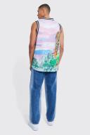 Mens Washed Black Baggy Rigid Bleached Jean