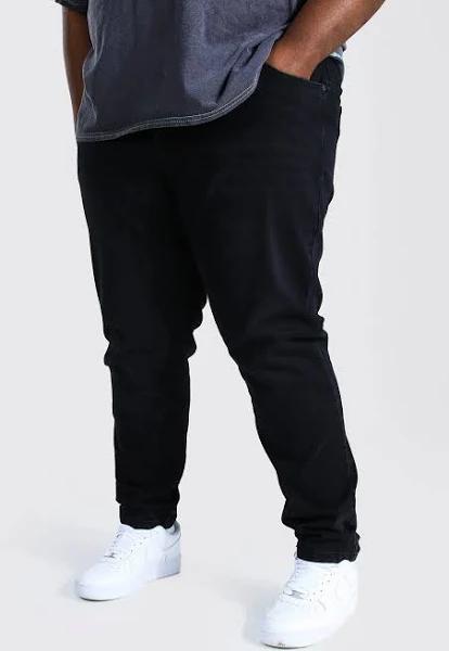 Mens Washed Black Plus Size Stretch Skinny Fit Jeans