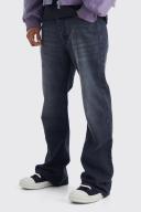 Mens Washed Black Relaxed Rigid Flare Jean