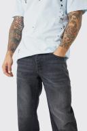 Mens Washed Black Relaxed Rigid Jean