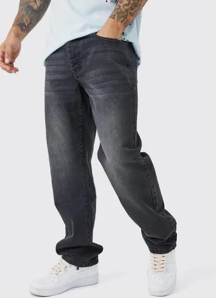 Mens Washed Black Relaxed Rigid Jean
