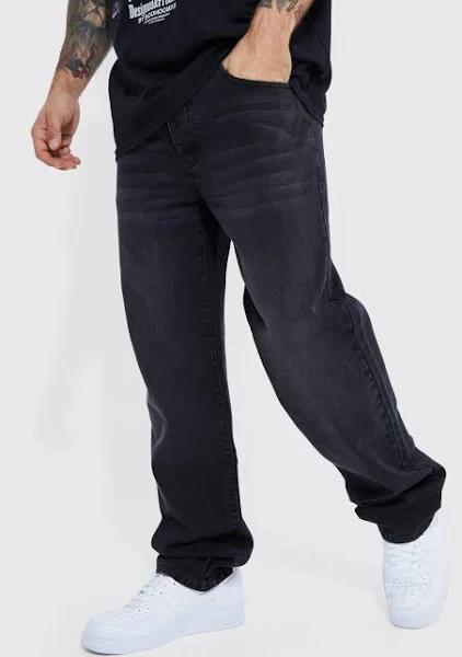 Mens Washed Black Relaxed Rigid Jeans