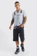 Mens Washed Black Relaxed Rigid Longline Denim Shorts