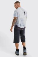 Mens Washed Black Relaxed Rigid Longline Denim Shorts