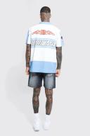 Mens Washed Black Relaxed Rigid Washed Panel Denim Shorts
