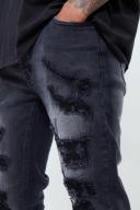 Mens Washed Black Skinny Stretch All Over Ripped Jeans