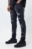 Mens Washed Black Skinny Stretch All Over Ripped Jeans
