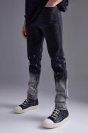 Mens Washed Black Skinny Stretch Bleach Detail Jeans