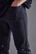 Mens Washed Black Skinny Stretch Bleach Detail Jeans