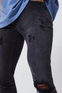 Mens Washed Black Skinny Stretch Extreme Knee Rip Jeans