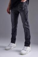 Mens Washed Black Skinny Stretch Jeans With Metallic Wiskering