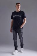 Mens Washed Black Skinny Stretch Jeans With Metallic Wiskering