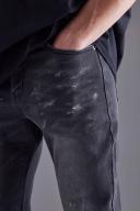 Mens Washed Black Skinny Stretch Jeans With Metallic Wiskering