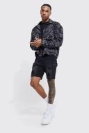 Mens Washed Black Skinny Stretch Multi Rip Denim Shorts