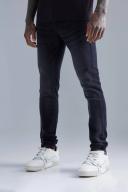 Mens Washed Black Skinny Stretch Stacked Jeans