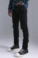 Mens Washed Black Skinny Stretch Stacked Ripped Knee Jeans