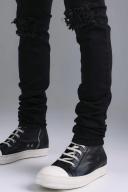 Mens Washed Black Skinny Stretch Stacked Ripped Knee Jeans