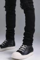 Mens Washed Black Skinny Stretch Stacked Ripped Knee Jeans