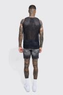 Mens Washed Black Slim Stretch Biker Detail Denim Shorts