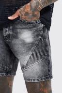 Mens Washed Black Slim Stretch Biker Detail Denim Shorts