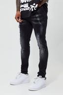 Mens Washed Black Super Skinny Distressed Paint Splat Jeans