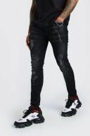 Mens Washed Black Super Skinny Distressed Paint Splat Jeans