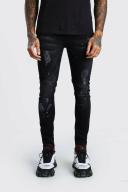 Mens Washed Black Super Skinny Distressed Paint Splat Jeans