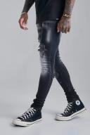 Mens Washed Black Super Skinny Distressed Paint Splat Jeans