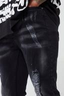 Mens Washed Black Super Skinny Distressed Paint Splat Jeans