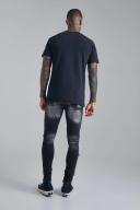 Mens Washed Black Super Skinny Distressed Paint Splat Jeans