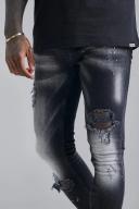 Mens Washed Black Super Skinny Distressed Paint Splat Jeans