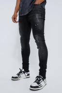 Mens Washed Black Super Skinny Distressed Paint Splat Jeans