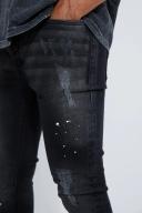Mens Washed Black Super Skinny Distressed Paint Splat Jeans
