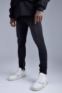 Mens Washed Black Super Skinny Stretch Jeans with Zip Hem