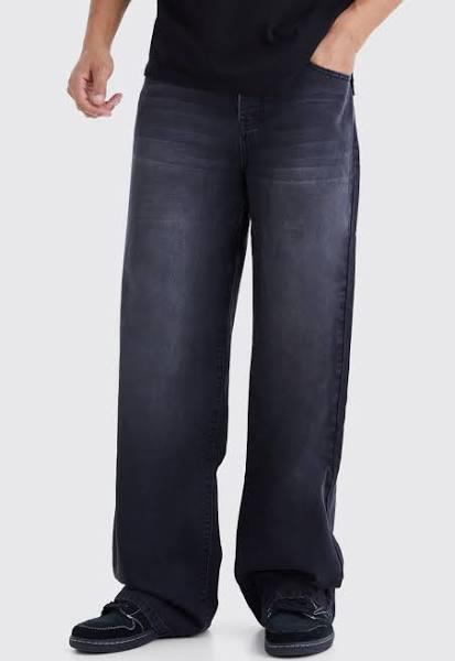 Mens Washed Black Tall Baggy Rigid Jean