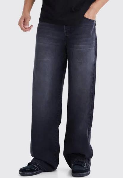 Mens Washed Black Tall Baggy Rigid Jean