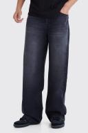 Mens Washed Black Tall Baggy Rigid Jean