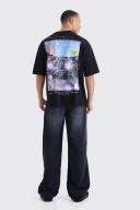 Mens Washed Black Tall Baggy Rigid Jean