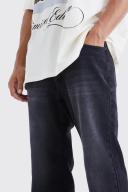 Mens Washed Black Tall Relaxed Rigid Flare Jean