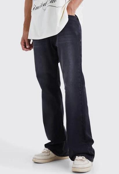 Mens Washed Black Tall Relaxed Rigid Flare Jean