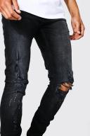 Mens Washed Black Tall Skinny Busted Knee Distressed Jean