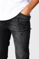 Mens Washed Black Tall Skinny Busted Knee Distressed Jean