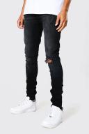 Mens Washed Black Tall Skinny Busted Knee Distressed Jean