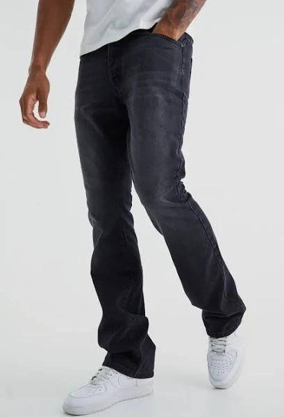 Mens Washed Black Tall Slim Rigid Flare Jean