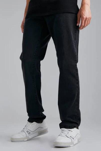 Mens Washed Black Tall Straight Fit Rigid Denim Jean