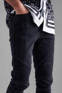 Mens Washed Black Tall Stretch Skinny Fit Biker Jean